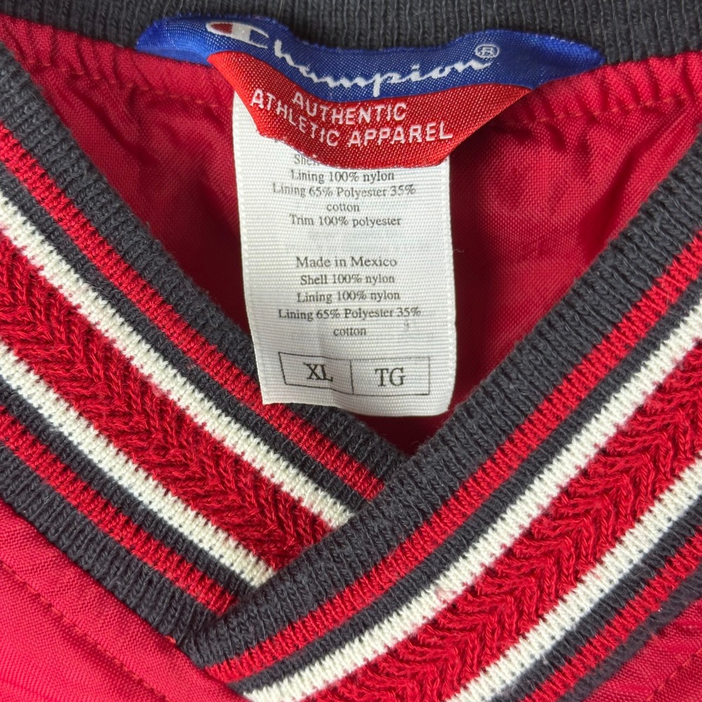Champion Windbreaker Mens XL Red Pullover V-Neck Jacket Vintage 90s‎ Nylon Shell - Picture 4 of 7